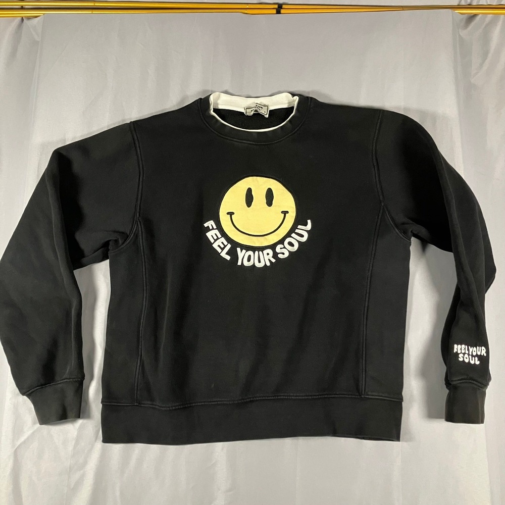 Smiley Face Graphic Crewneck Mens Medium Black Sweatshirt Feel Your Soul‎